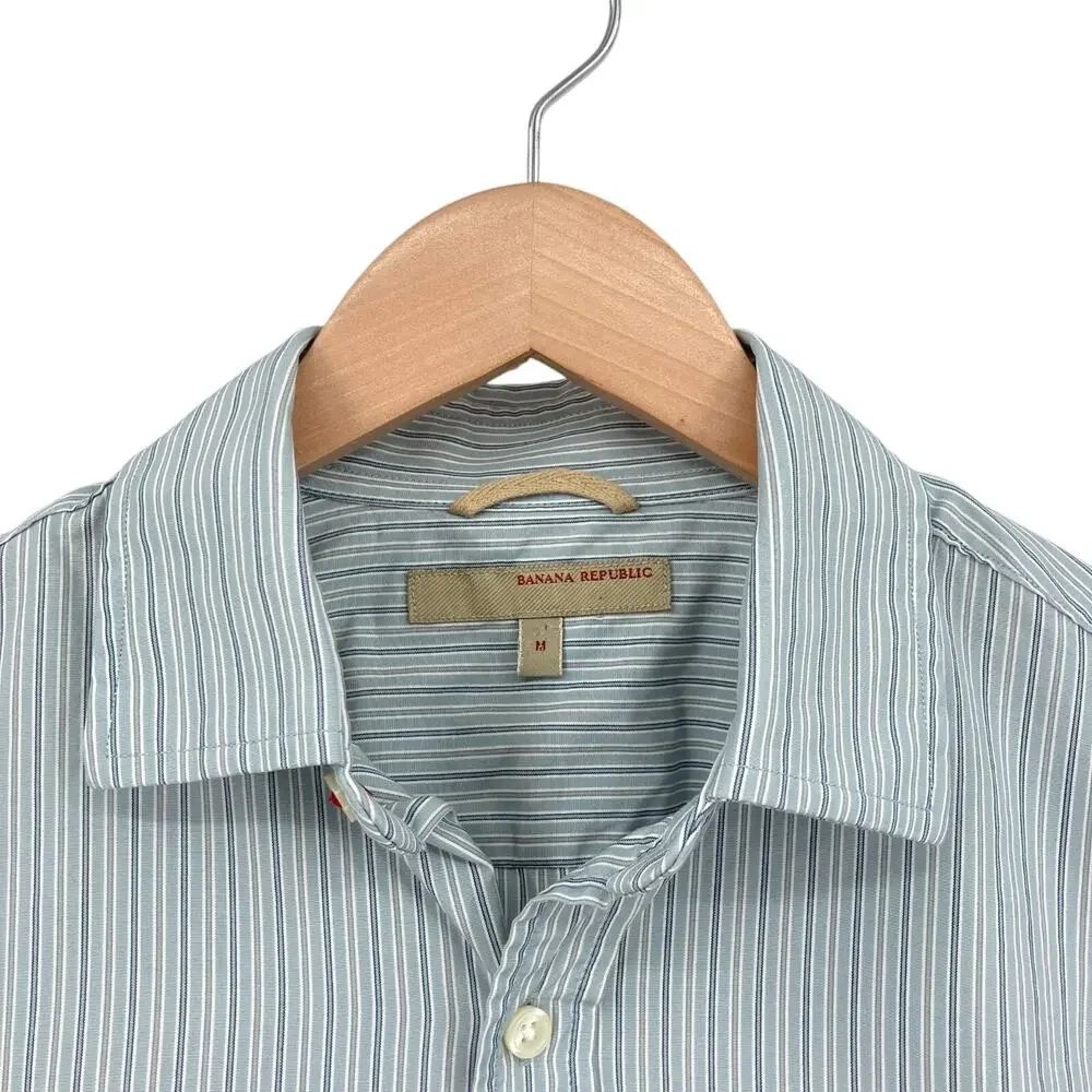 Banana Republic Long Sleeve Shirt Medium Mens Blue Striped Slim Fit Button Down